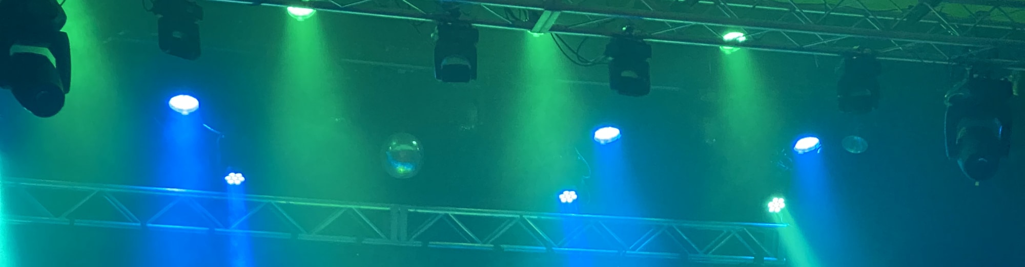 blue and green theater stage lights Boston